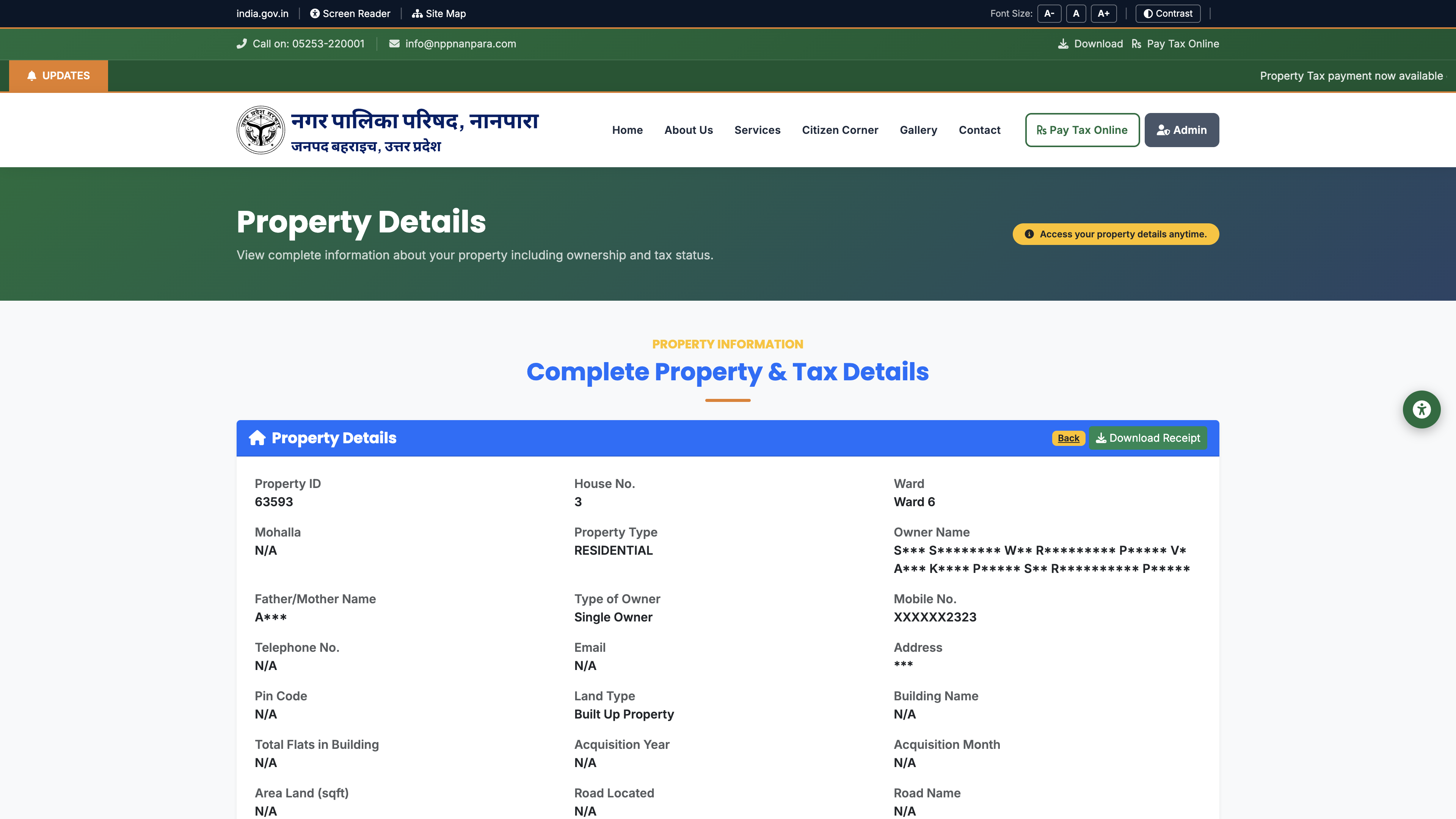 Property details with Pay Online button